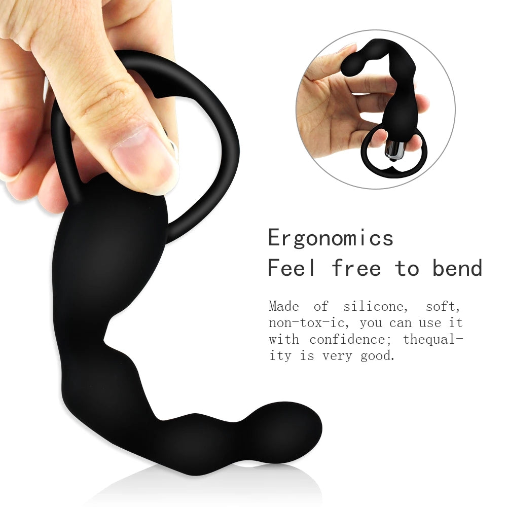 Vibrating Silicone Anal Plug with Beads for Massage