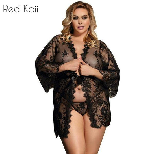 Plus Size Lingerie, Sheer Robe, Sexy Lace Nightwear